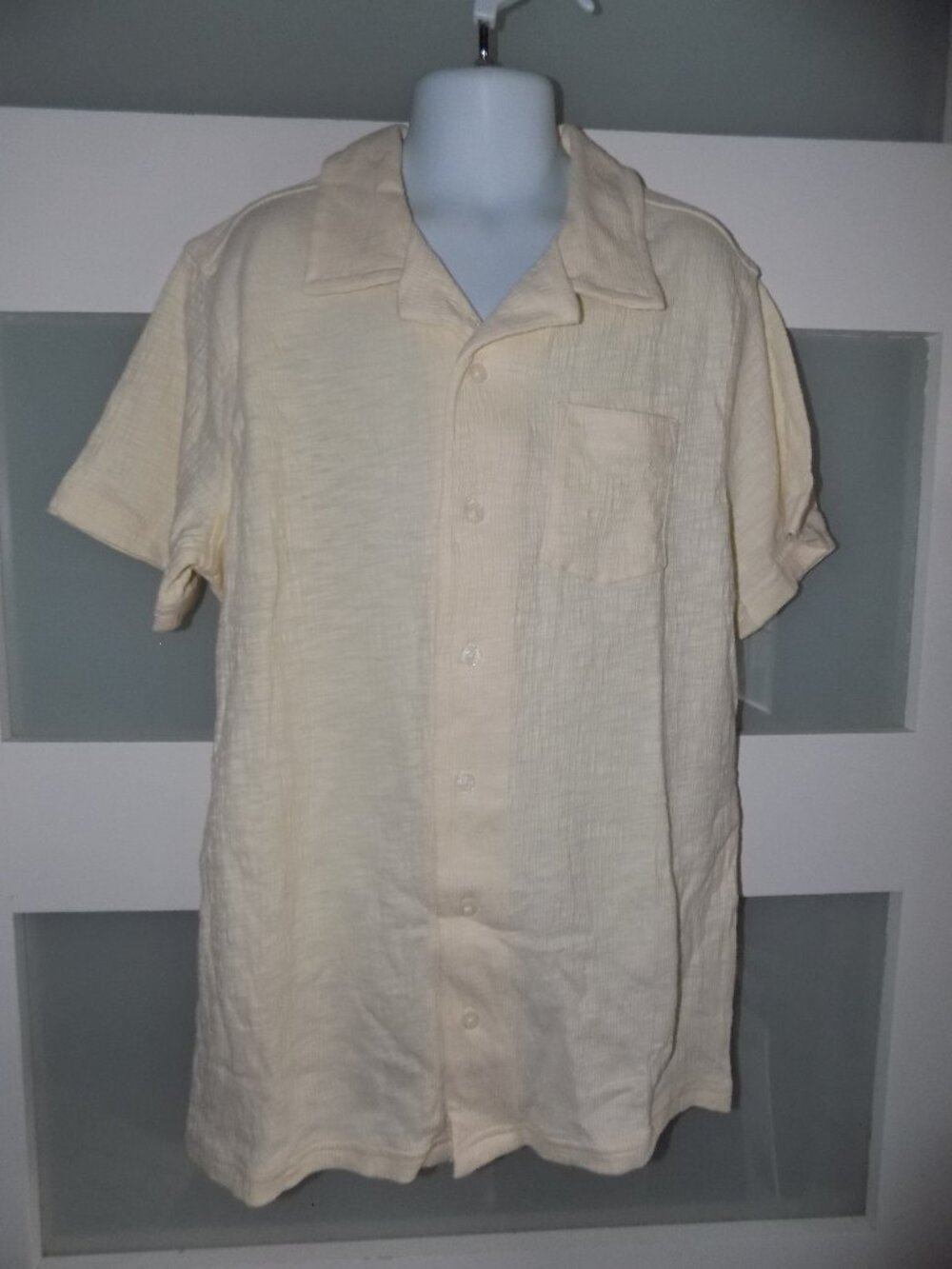 Janie and Jack Cream Knit Cabana SS Button Up Shirt Size 12 Boy's NEW